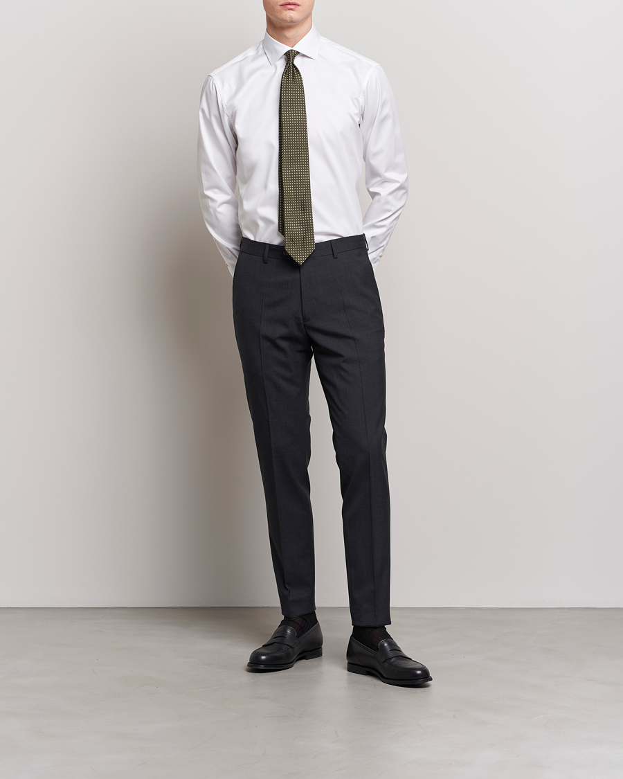 Herren | Businesshemden | Stenströms | Slimline Contrast Cotton Shirt White