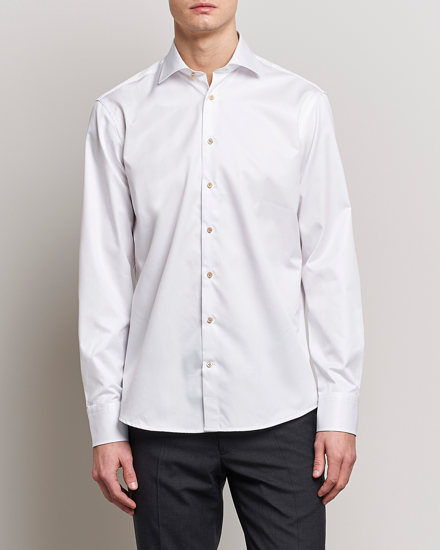 Herren |  | Stenströms | Slimline Contrast Cotton Shirt White
