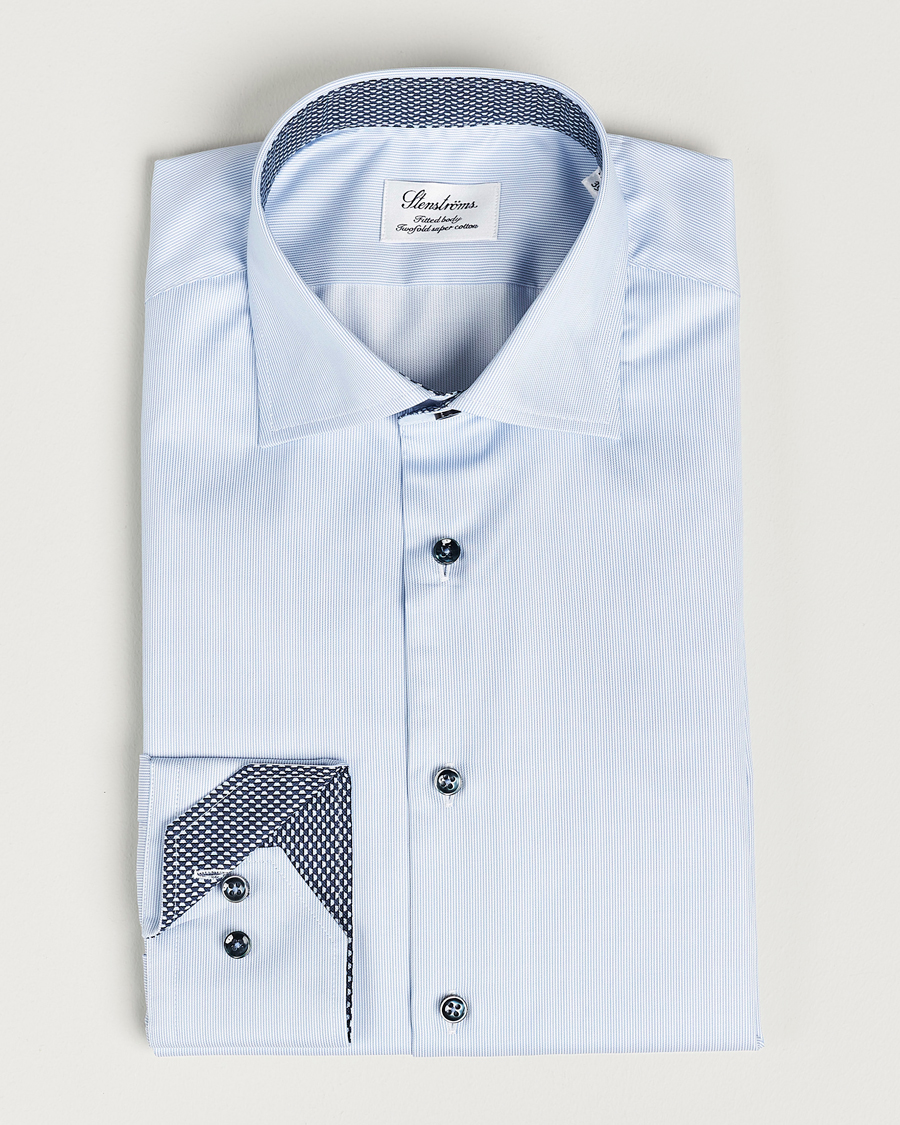 Herren | Hemden | Stenströms | Fitted Body Contrast Cotton Shirt White/Blue