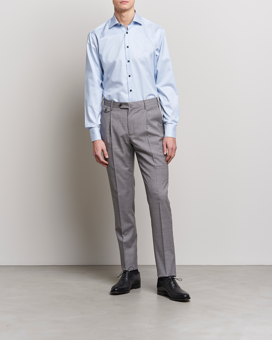 Herren | Business & Beyond | Stenströms | Fitted Body Contrast Cotton Shirt White/Blue
