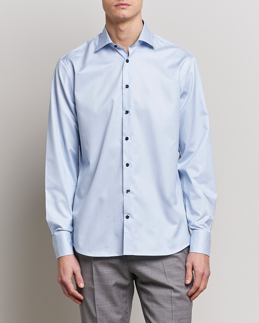 Herren | Hemden | Stenströms | Fitted Body Contrast Cotton Shirt White/Blue