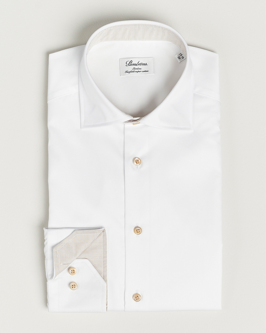 Herren | Hemden | Stenströms | Fitted Body Contrast Cotton Shirt White