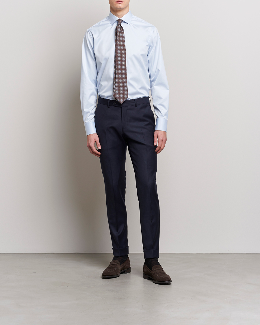 Herren | Business & Beyond | Stenströms | Fitted Body Contrast Twill Shirt Light Blue