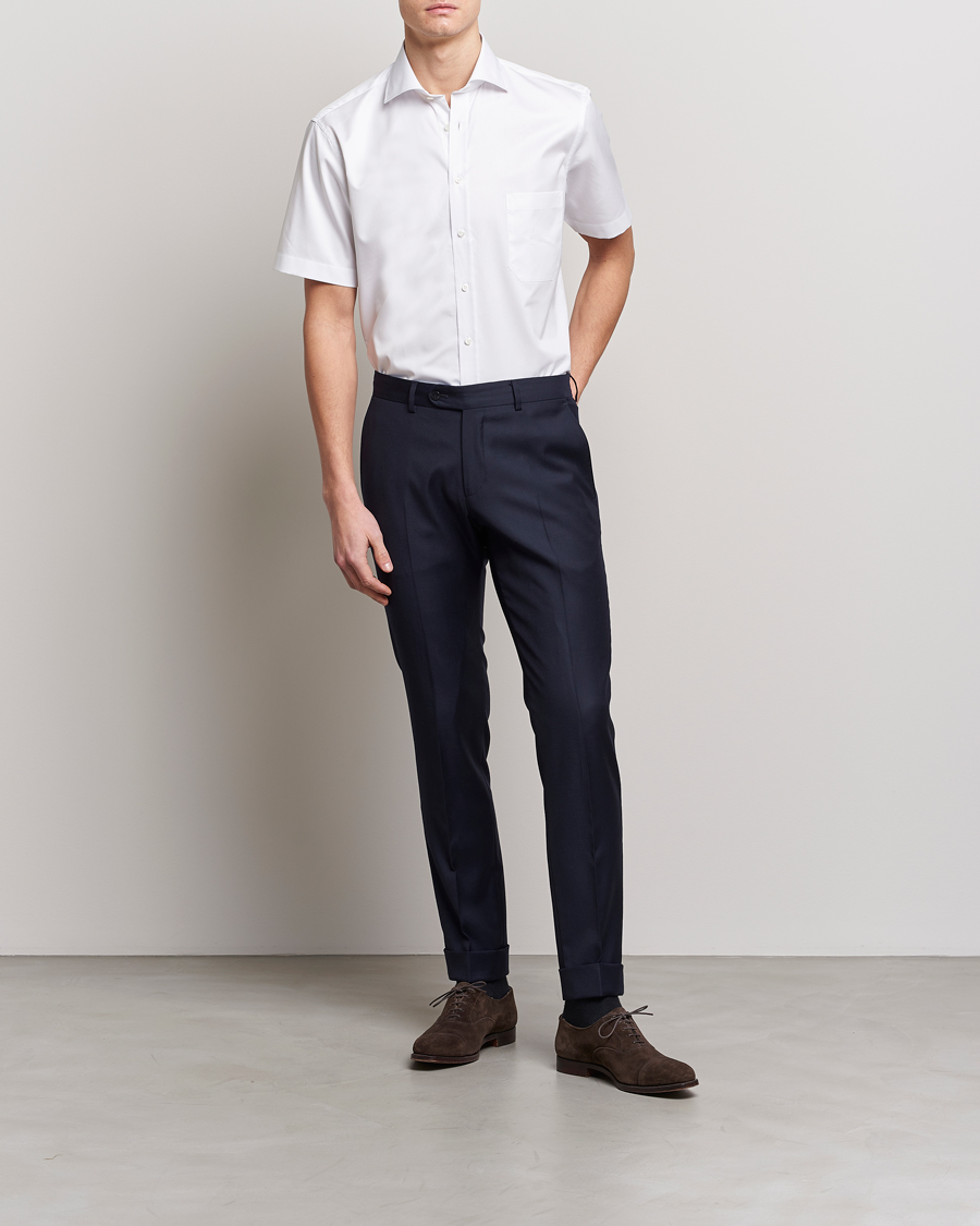 Herren | Hemden | Stenströms | Fitted Body Short Sleeve Twill Shirt White