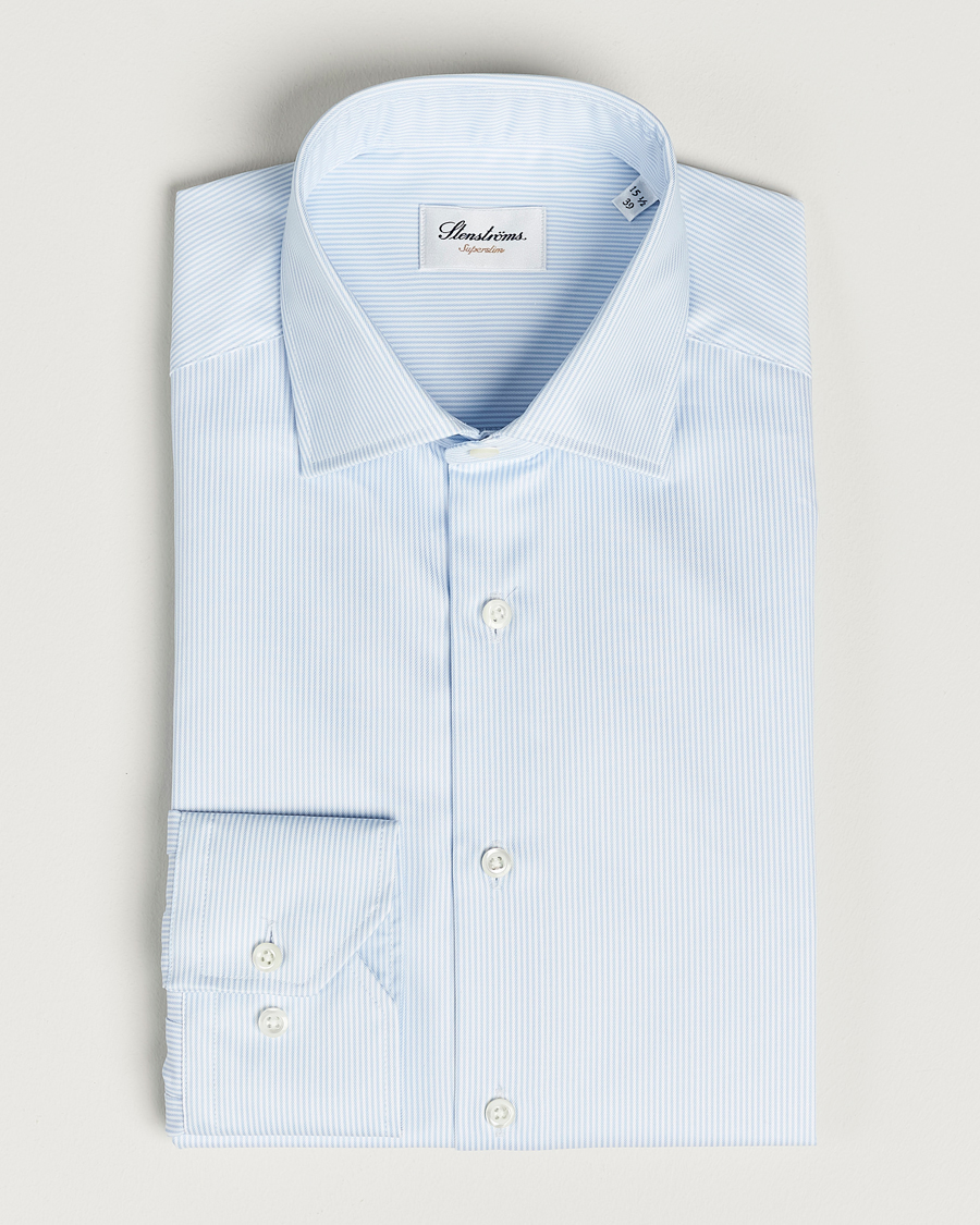 Herren | Hemden | Stenströms | Superslim Cotton Twill Striped Shirt Blue/White