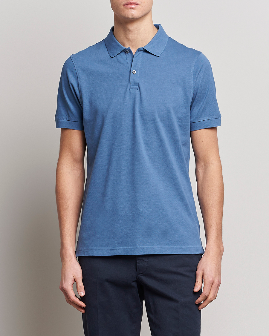 Herren | Poloshirts | Sunspel | Short Sleeve Pique Polo Blue Stone