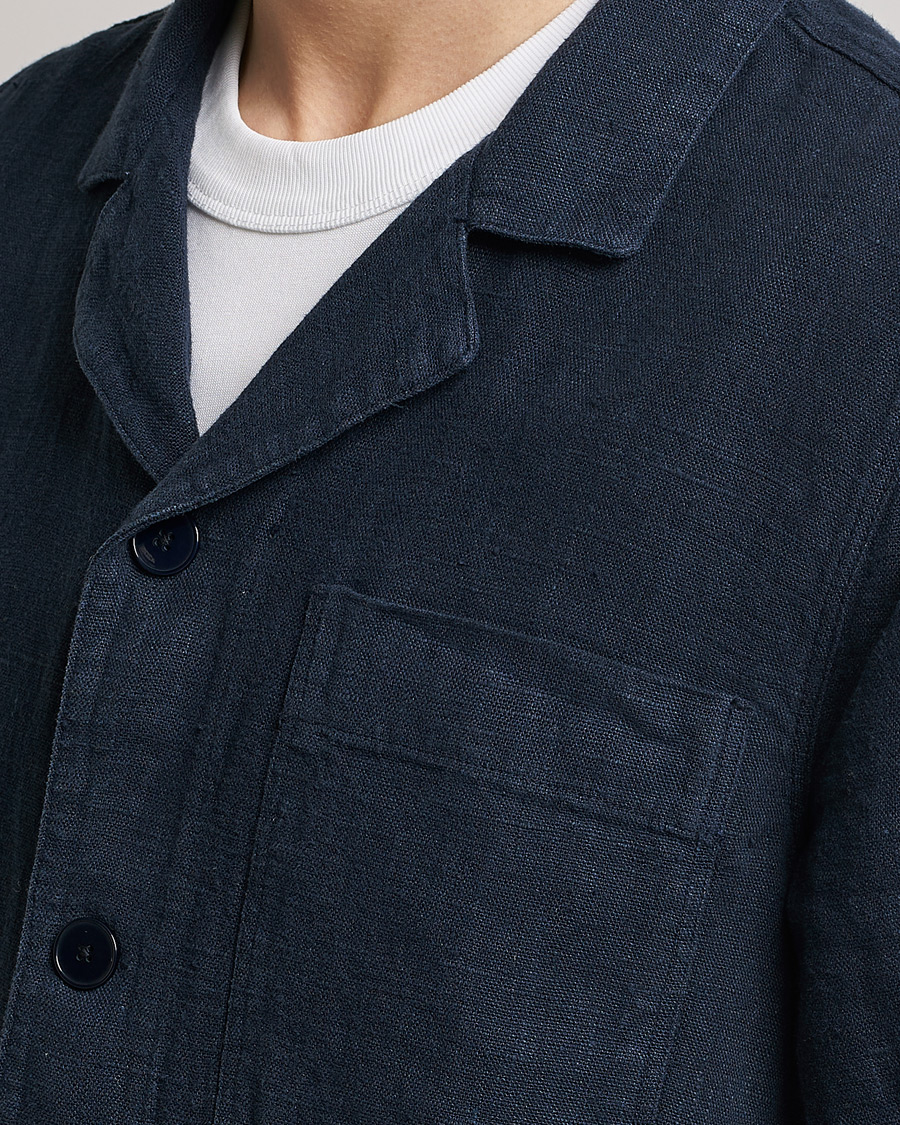 Herren | Hemden | A Day's March | Bangher Linen Overshirt Navy