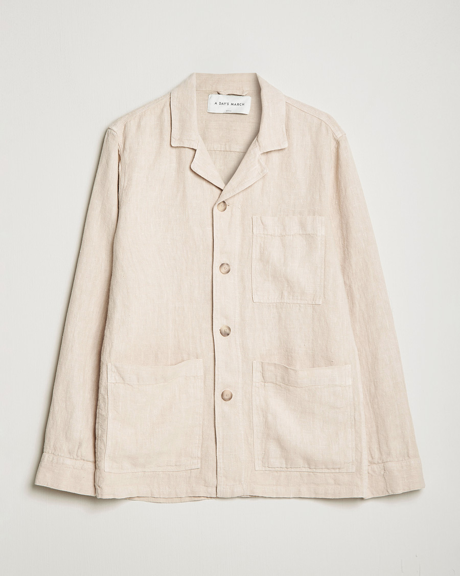 Herren | Hemden | A Day's March | Bangher Linen Overshirt Oyster