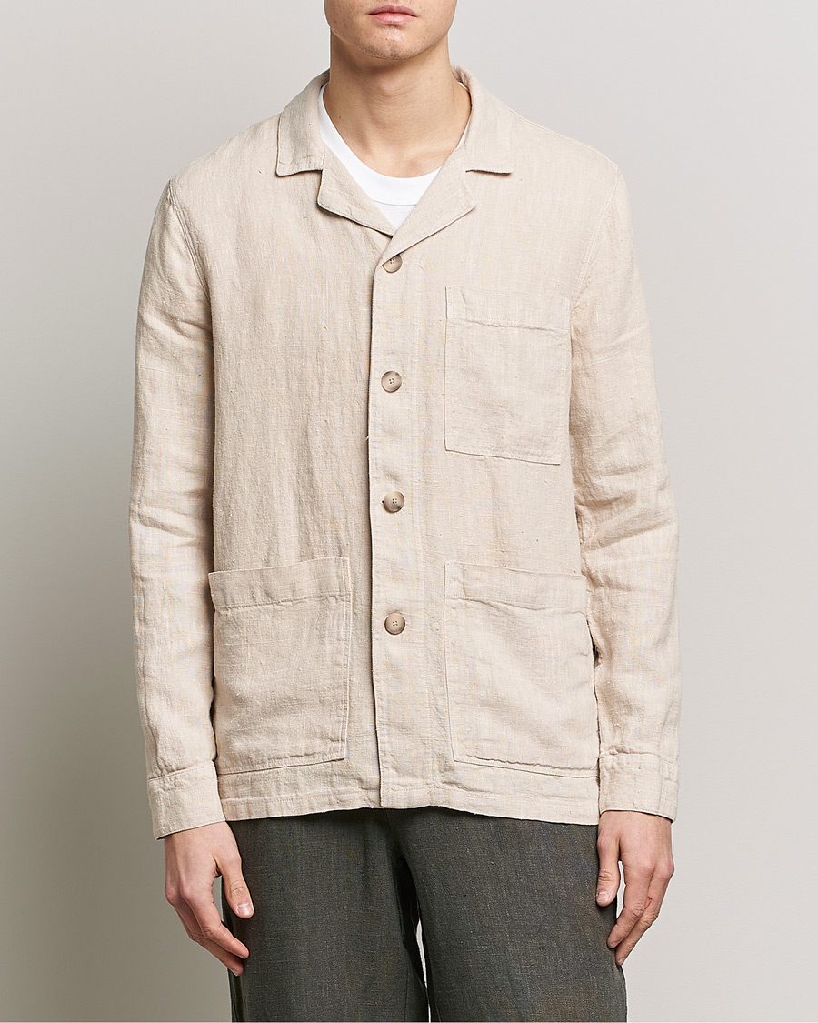 Herren | Hemden | A Day's March | Bangher Linen Overshirt Oyster