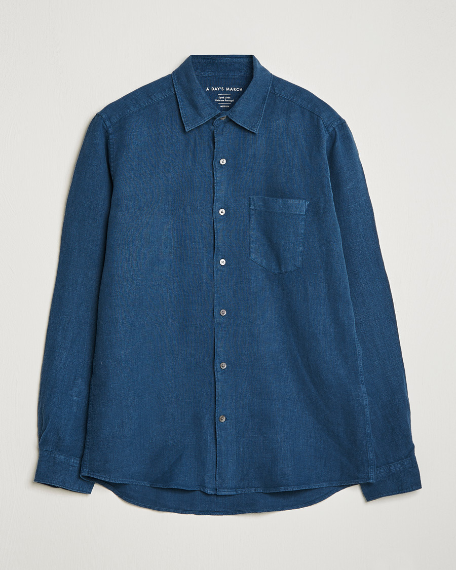 Herren | Hemden | A Day's March | Abu Linen Shirt Indigo Blue