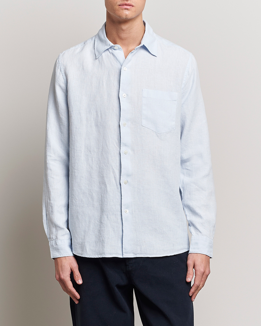 Herren | Hemden | A Day's March | Abu Linen Shirt Light Blue