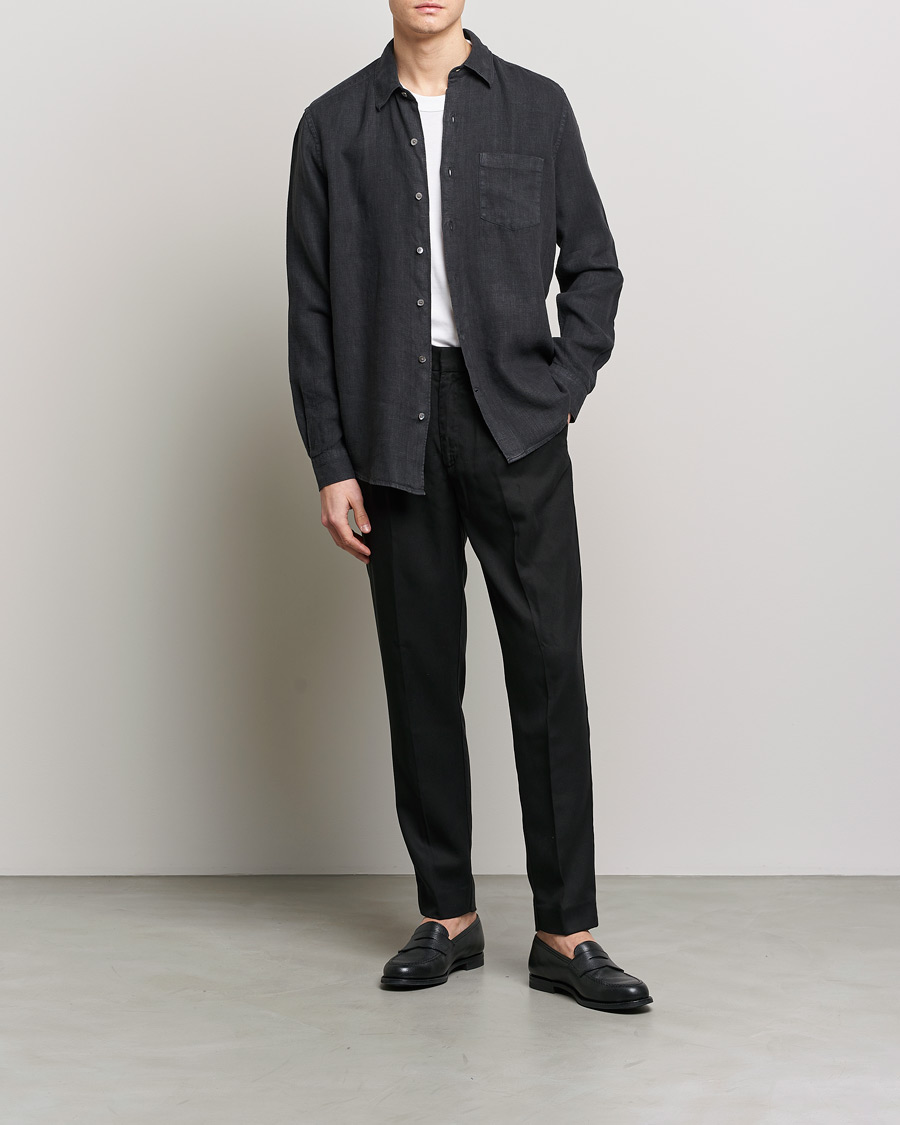 Herren | Hemden | A Day's March | Abu Linen Shirt Off Black