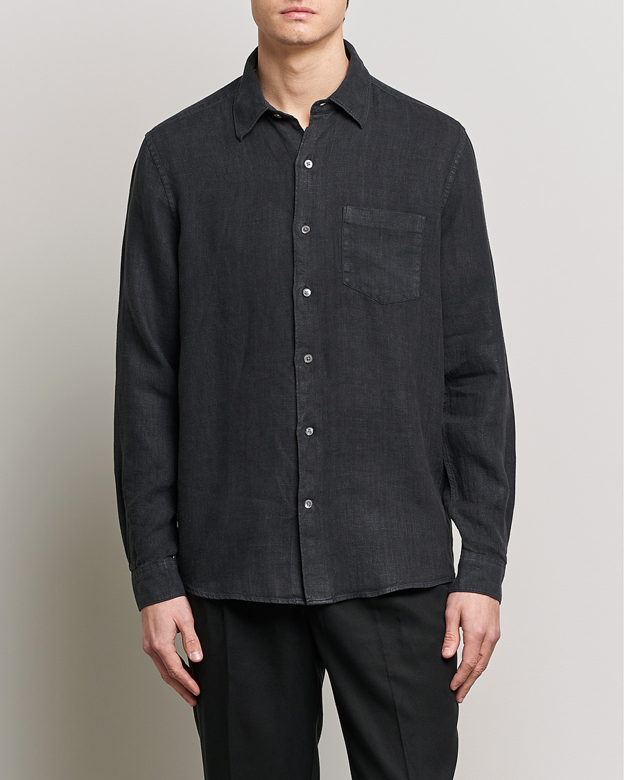 Herren | Hemden | A Day's March | Abu Linen Shirt Off Black