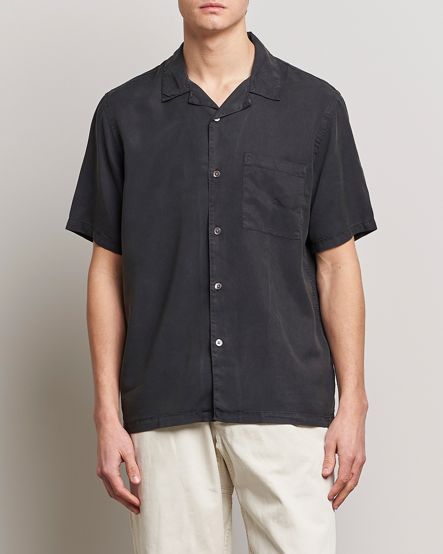 Herren | Hemden | A Day's March | Yamu Short Sleeve Tencel Shirt Off Black