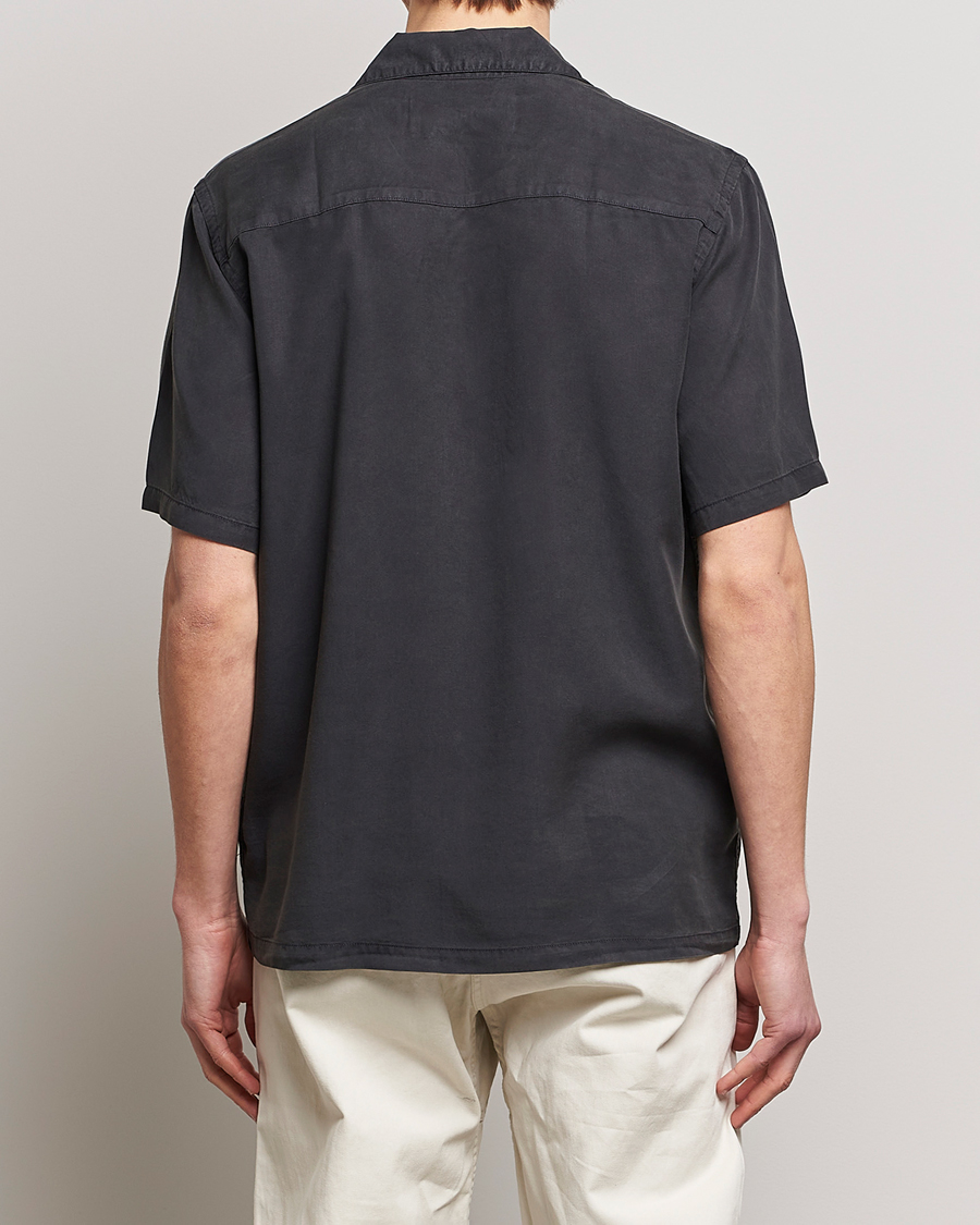 Herren | Hemden | A Day's March | Yamu Short Sleeve Tencel Shirt Off Black