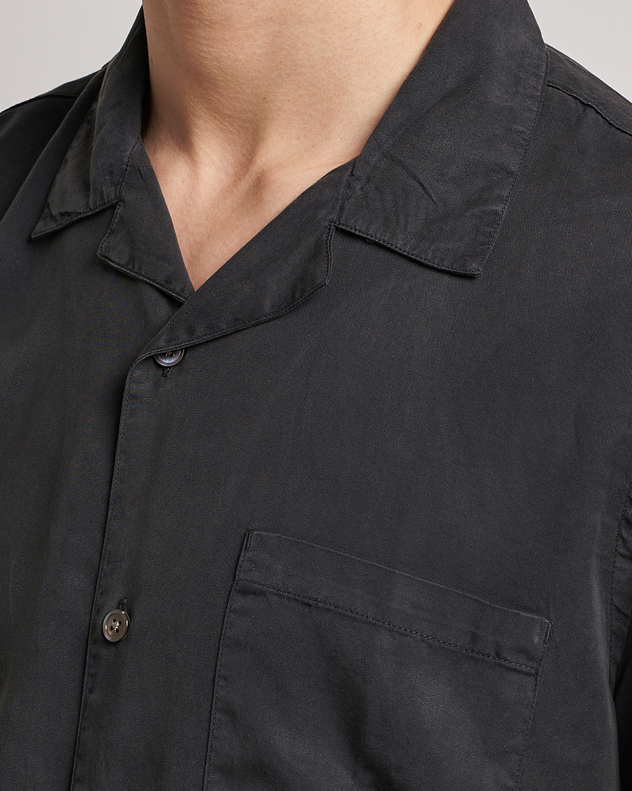 Herren | Hemden | A Day's March | Yamu Short Sleeve Tencel Shirt Off Black