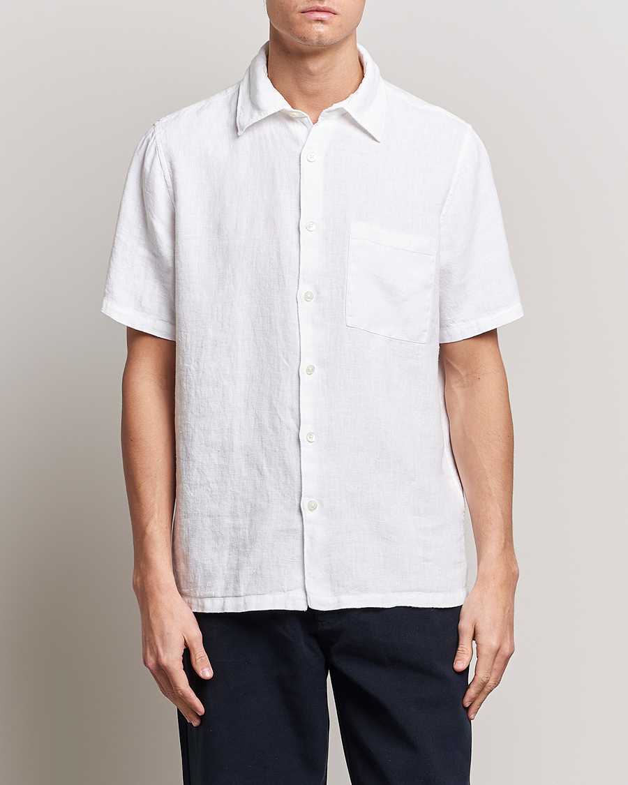 Herren | Hemden | A Day's March | Khito Short Sleeve Linen Shirt White