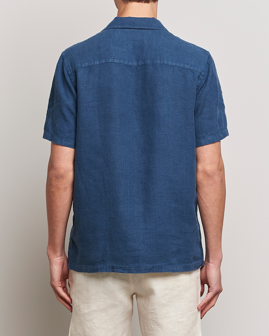 Herren | Hemden | A Day's March | Yamu Short Sleeve Linen Shirt Indigo Blue