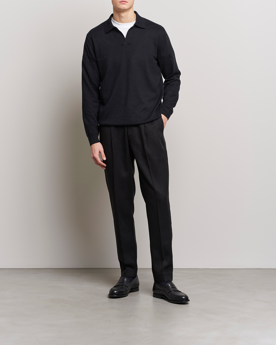 Herren | Poloshirts | A Day's March | Manol Cotton Linen Polo Black