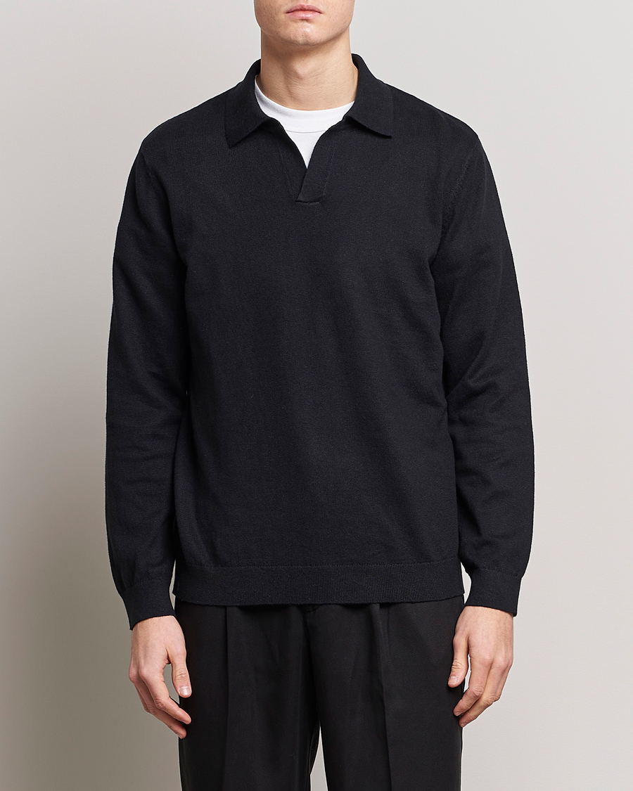 Herren | Poloshirts | A Day's March | Manol Cotton Linen Polo Black