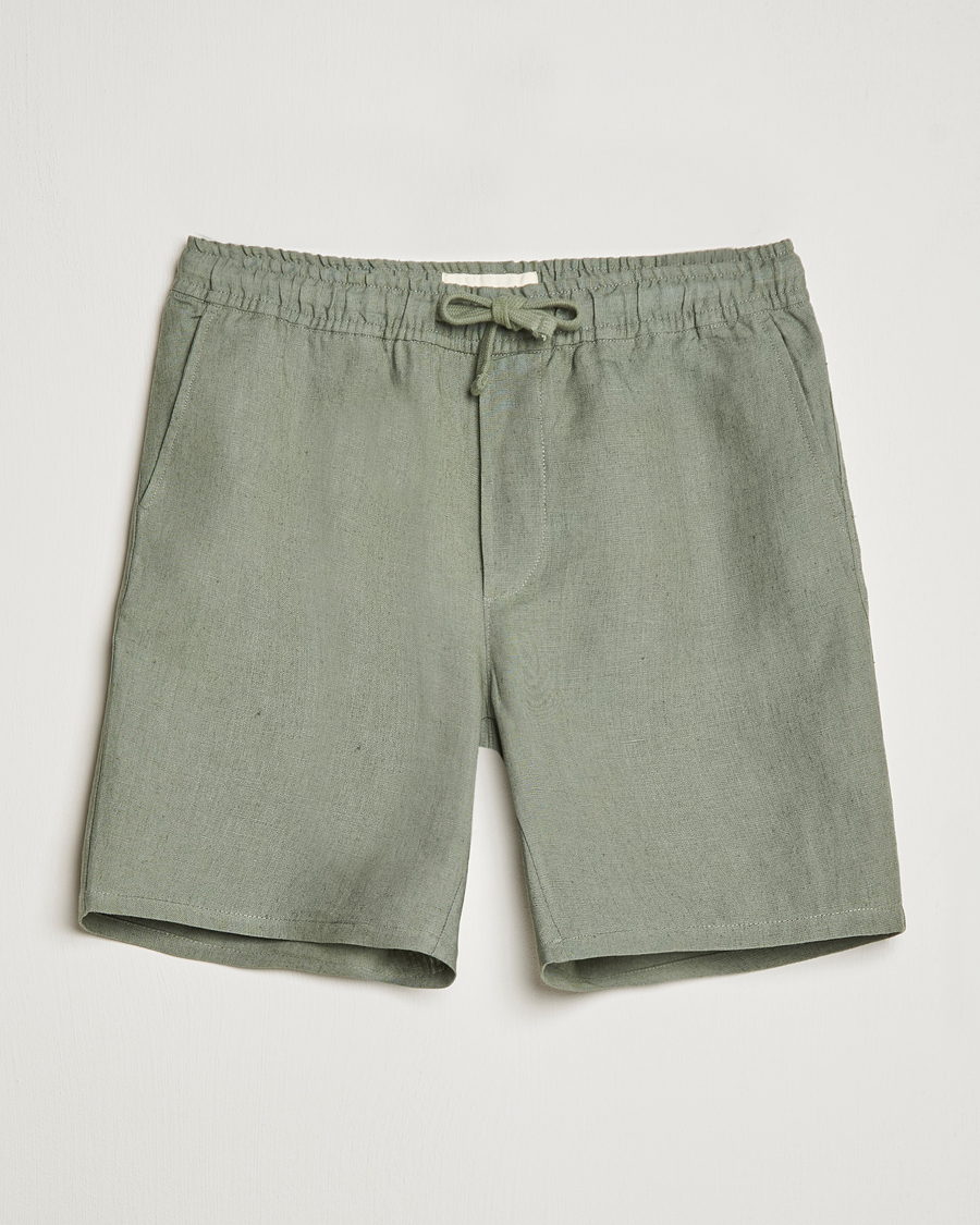 Herren | Shorts | A Day's March | Ipu Drawstring Linen Shorts Dusty Green