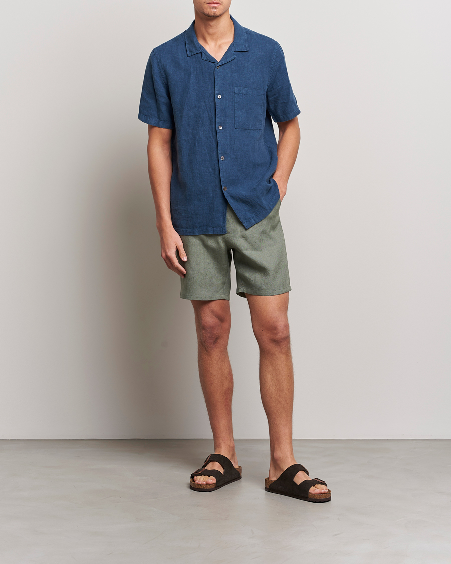 Herren | Shorts | A Day's March | Ipu Drawstring Linen Shorts Dusty Green