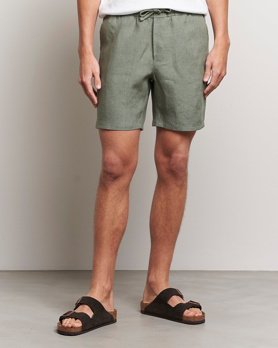 Herren | Shorts | A Day's March | Ipu Drawstring Linen Shorts Dusty Green