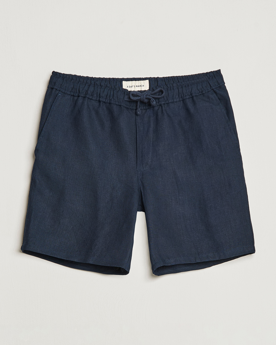 Herren | Shorts | A Day's March | Ipu Drawstring Linen Shorts Navy