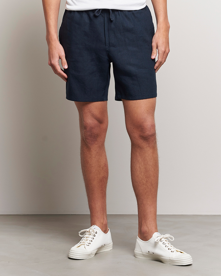 Herren | Shorts | A Day's March | Ipu Drawstring Linen Shorts Navy