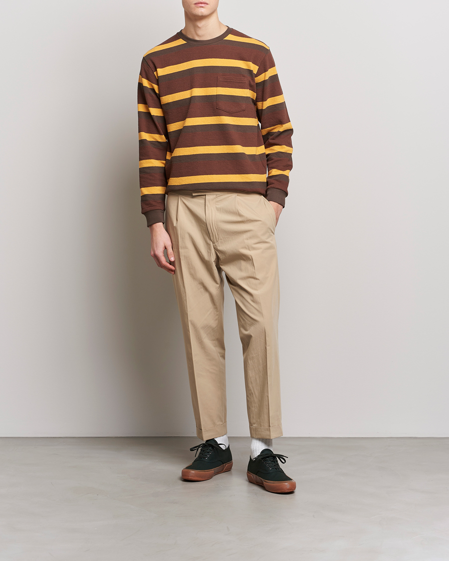 Herren | T-Shirts | BEAMS PLUS | Long Sleeve Striped Pocket Tee Brown