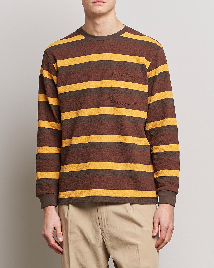 Herren | T-Shirts | BEAMS PLUS | Long Sleeve Striped Pocket Tee Brown