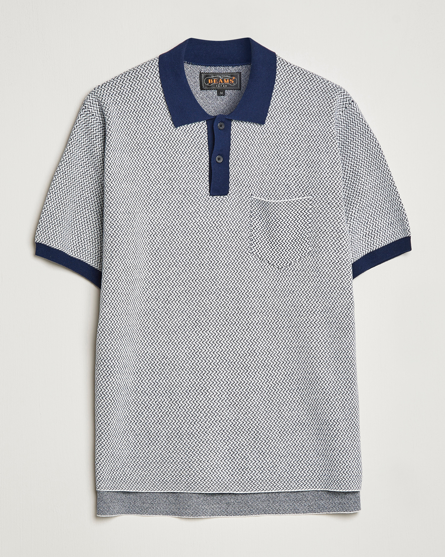 Herren | Poloshirts | BEAMS PLUS | Two-Tone Jacquard Polo Navy