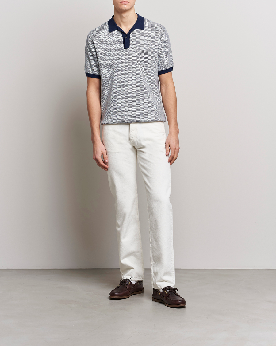 Herren | Poloshirts | BEAMS PLUS | Two-Tone Jacquard Polo Navy