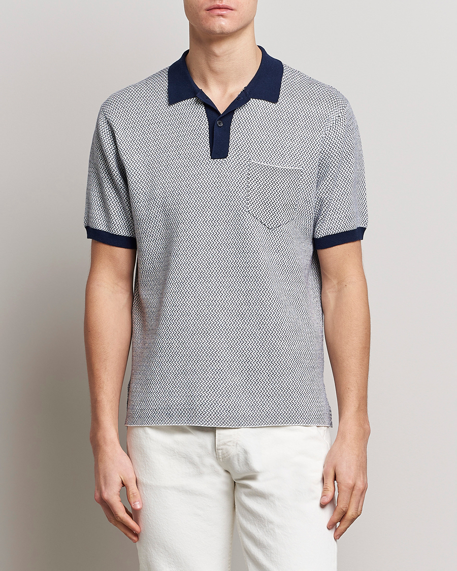 Herren | Poloshirts | BEAMS PLUS | Two-Tone Jacquard Polo Navy