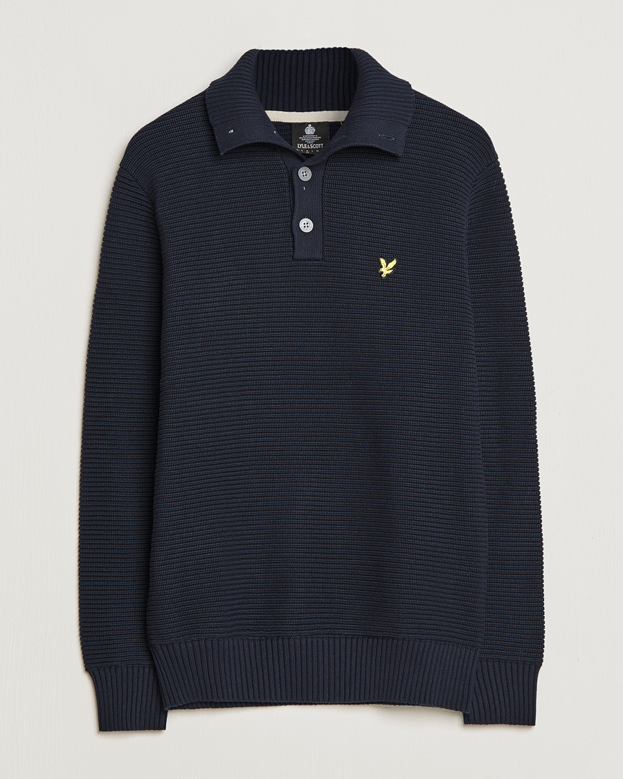 Herren | Pullover | Lyle & Scott | Chunky Ribbed Button Knit Dark Navy