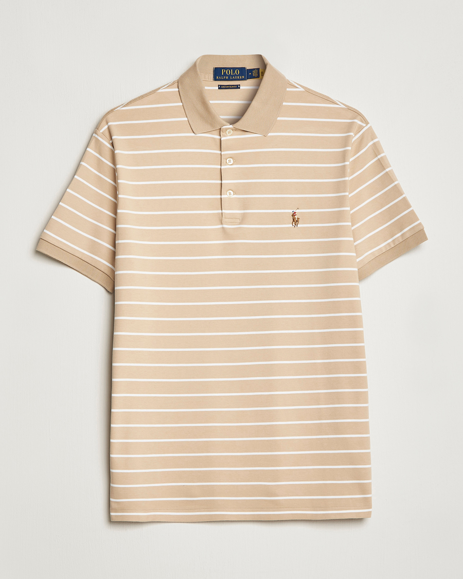 Herren | Poloshirts | Polo Ralph Lauren | Luxury Pima Cotton Striped Polo Sand Dune/White