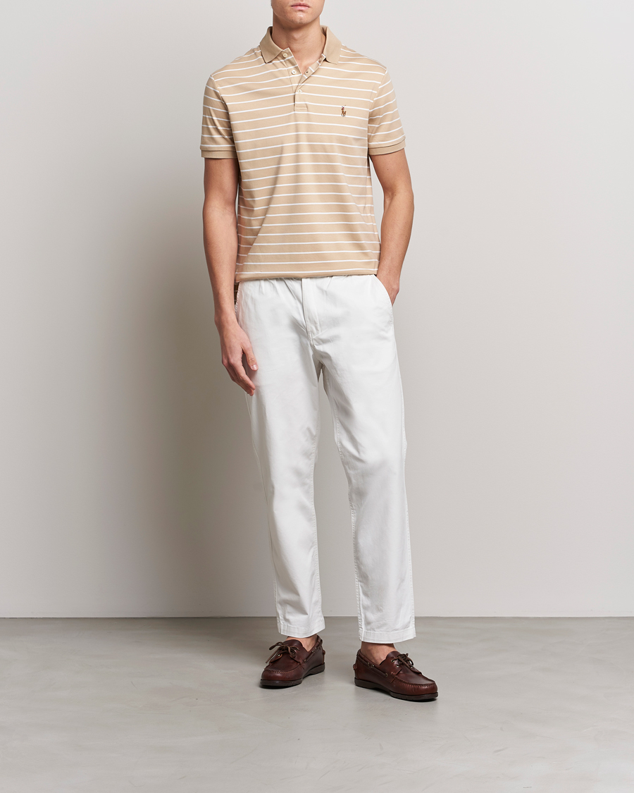 Herren | Poloshirts | Polo Ralph Lauren | Luxury Pima Cotton Striped Polo Sand Dune/White