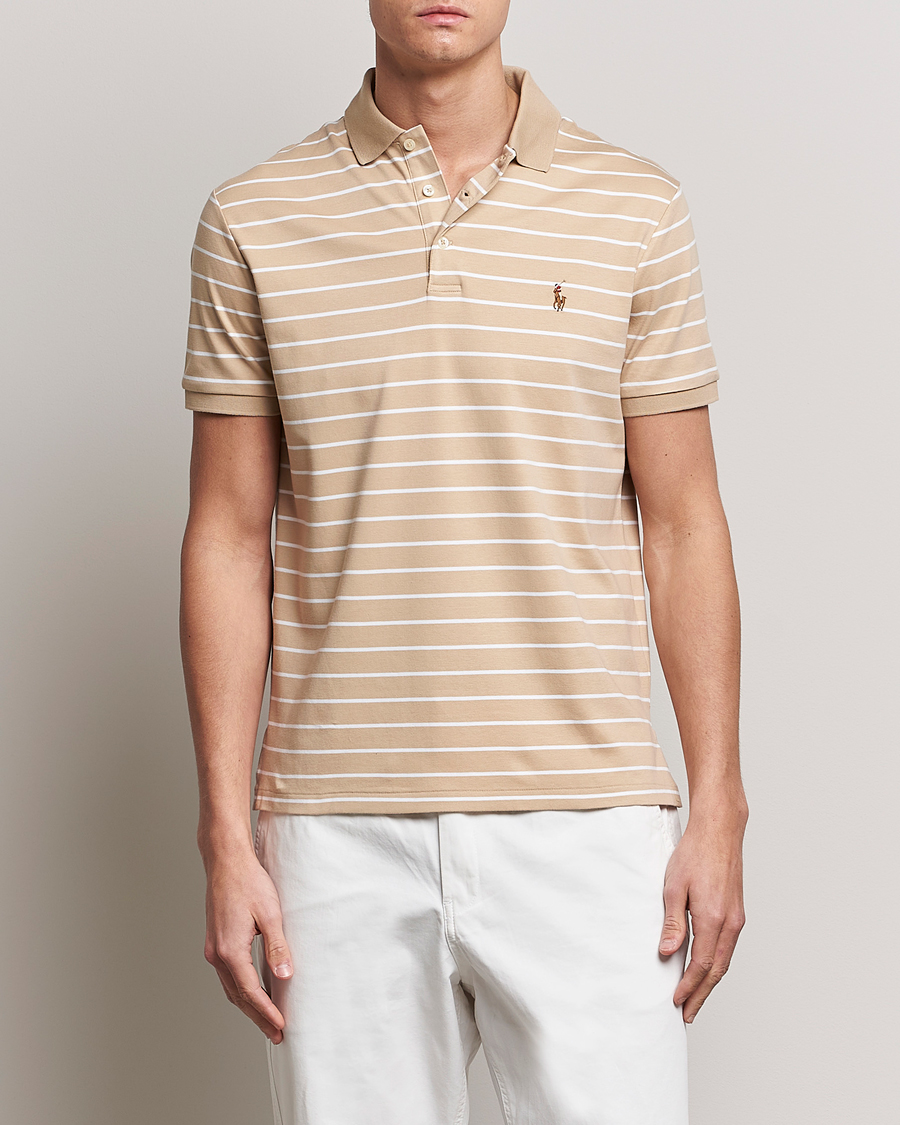 Herren | Poloshirts | Polo Ralph Lauren | Luxury Pima Cotton Striped Polo Sand Dune/White