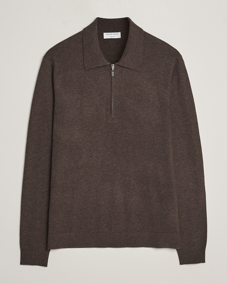 Herren | Pullover | Tiger of Sweden | Orbit Half Zip Merino Coffee