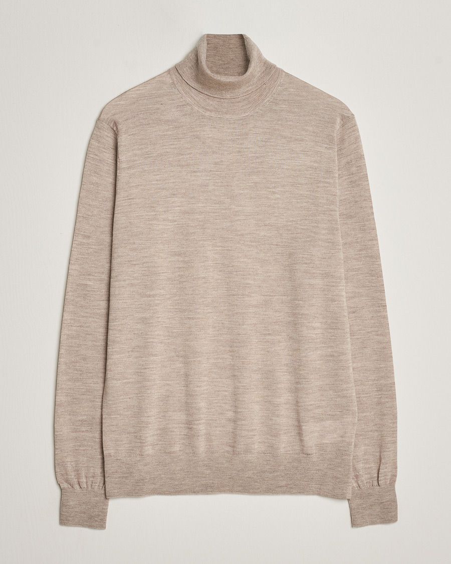 Herren | Pullover | Tiger of Sweden | Nevile Extra Fine Merino Polo Beige Melange