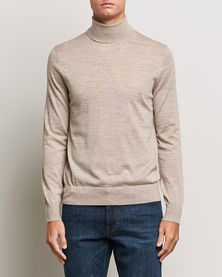 Herren | Pullover | Tiger of Sweden | Nevile Extra Fine Merino Polo Beige Melange