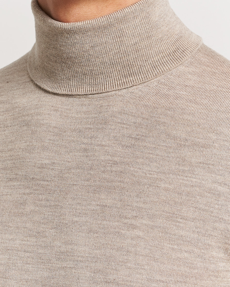 Herren | Pullover | Tiger of Sweden | Nevile Extra Fine Merino Polo Beige Melange