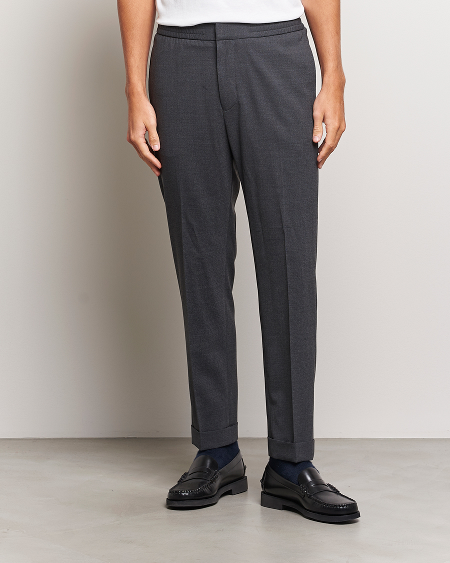 Herren | Hosen | Tiger of Sweden | Taven Drawstring Wool Trousers Dark Grey Melange