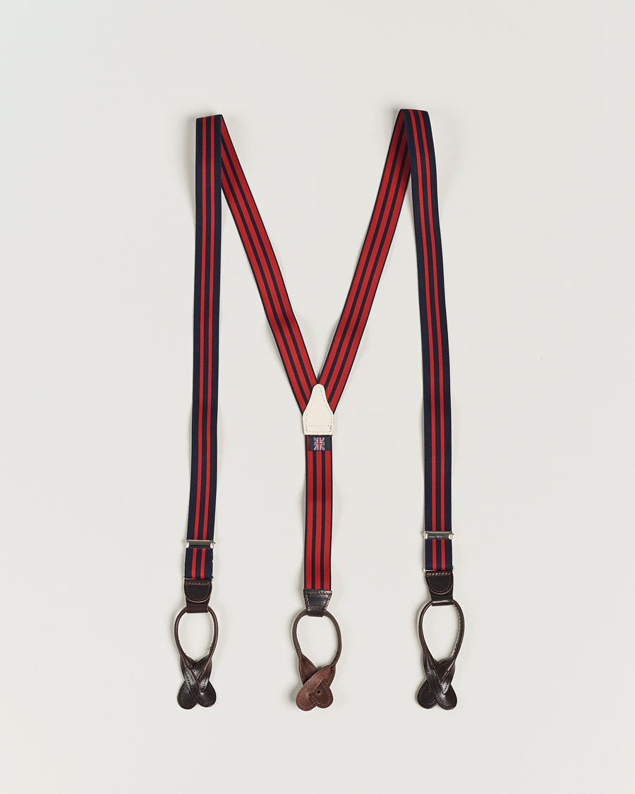 Herren | Hosenträger | Albert Thurston | Elastic Narrow Stripe Braces 25mm Navy/Red