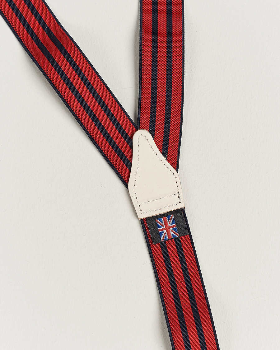 Herren | Albert Thurston Elastic Narrow Stripe Braces 25mm Navy/Red | Albert Thurston | Elastic Narrow Stripe Braces 25mm Navy/Red