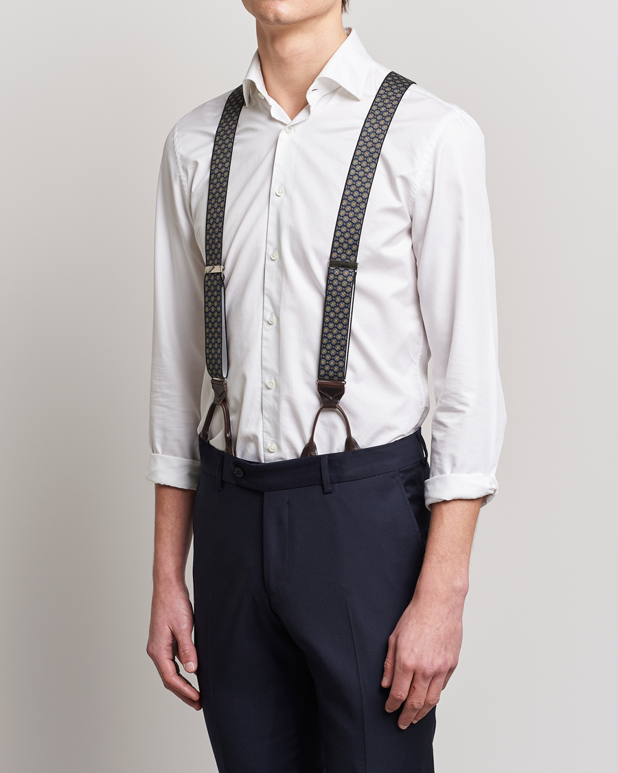 Herren | Albert Thurston Elastic Medallion Printed Braces 35mm Blue | Albert Thurston | Elastic Medallion Printed Braces 35mm Blue