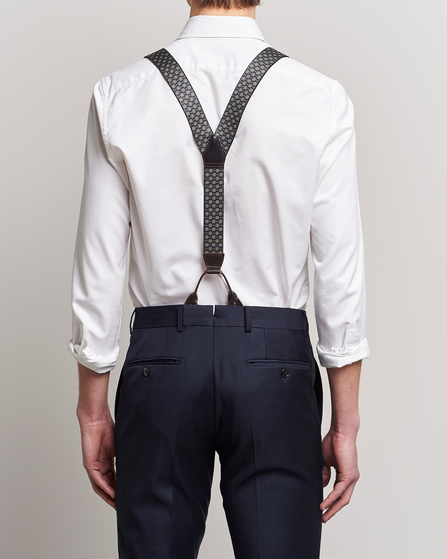 Herren | Albert Thurston Elastic Medallion Printed Braces 35mm Blue | Albert Thurston | Elastic Medallion Printed Braces 35mm Blue