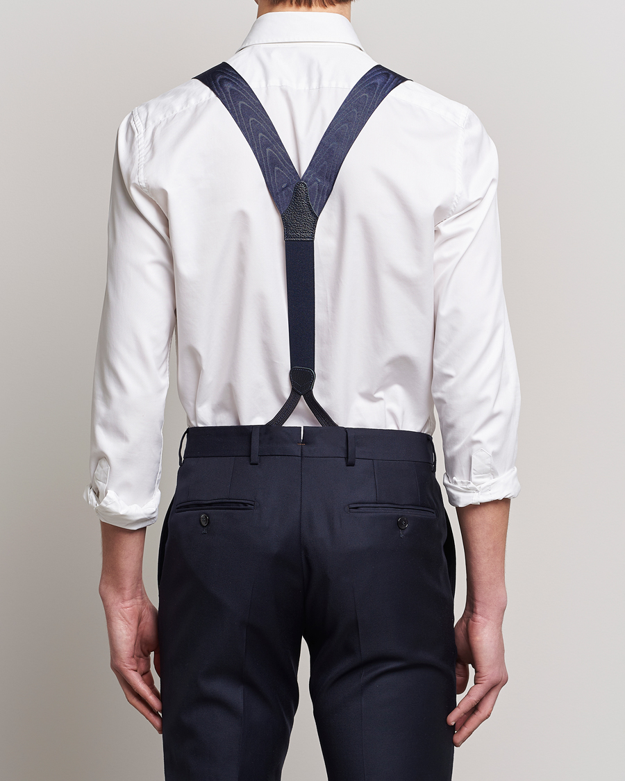 Herren | Albert Thurston Moiré Braces 40mm Navy | Albert Thurston | Moiré Braces 40mm Navy