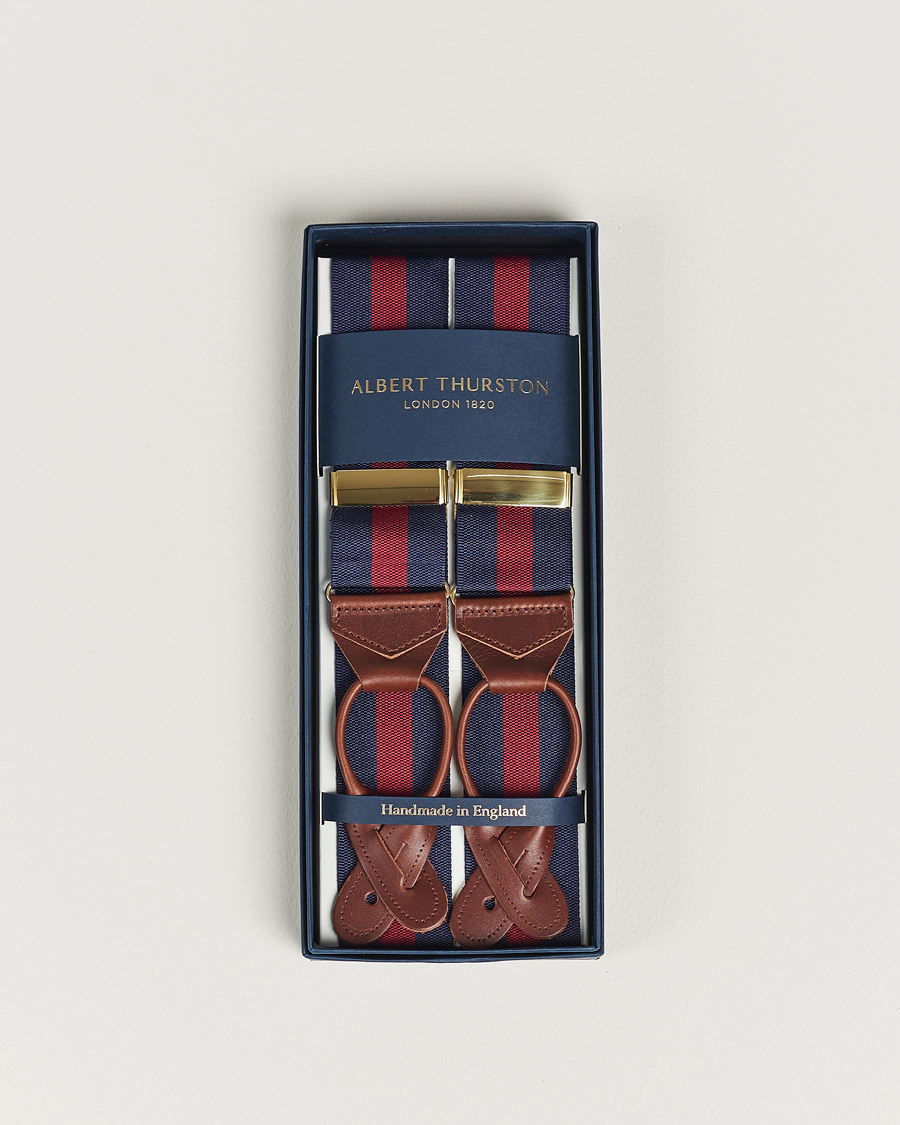 Herren | Albert Thurston Elastic Wide Stripe Braces 40mm Navy/Wine | Albert Thurston | Elastic Wide Stripe Braces 40mm Navy/Wine
