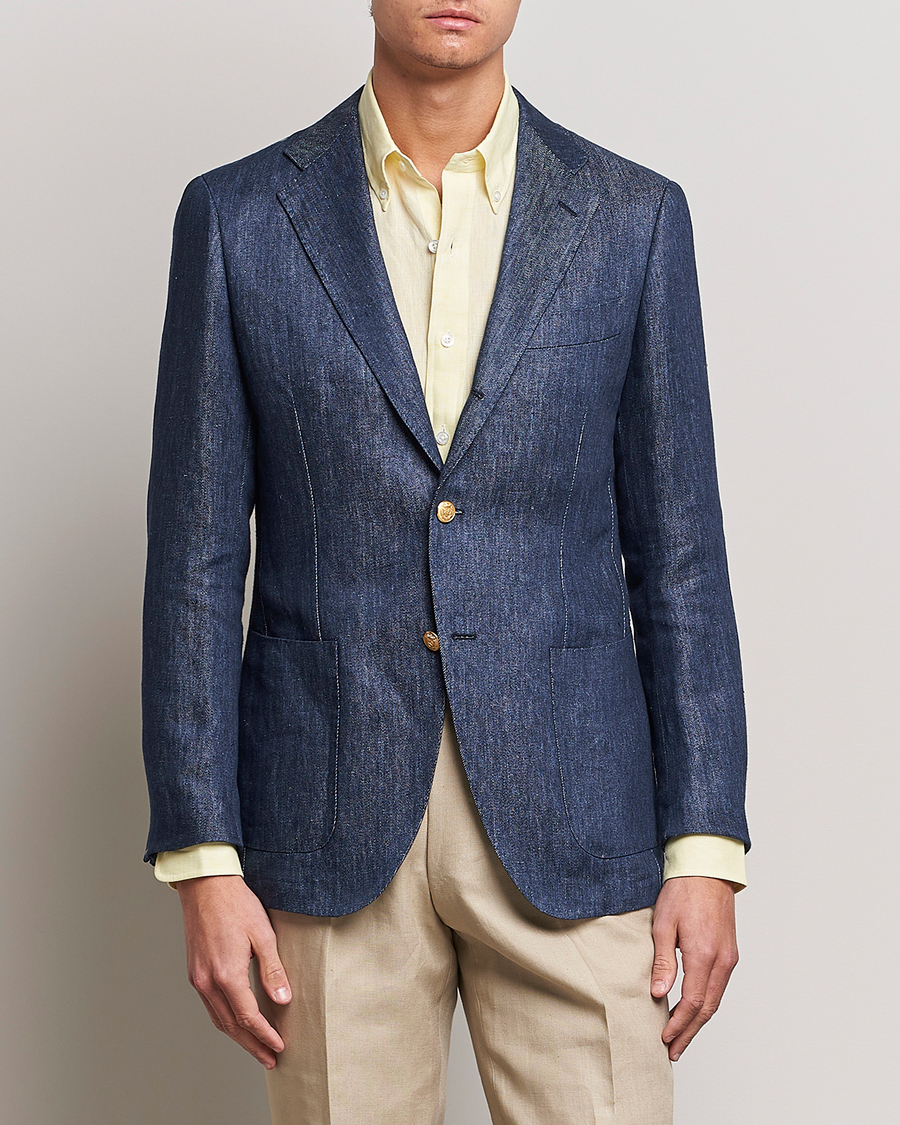Herren | Sakkos | Beams F | Patch Pocket Linen Blazer Indigo